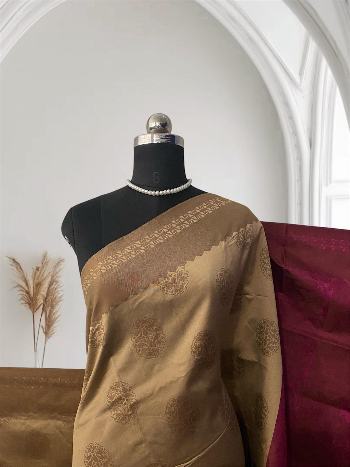 Theertha Soft Silk Saree Chikku with Pink Border