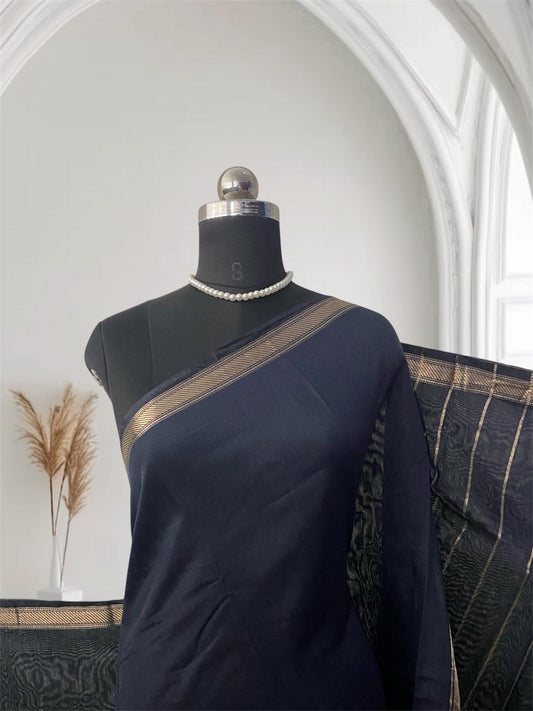 Banarasi Silk Saree in Black with Golden Zari Elegance