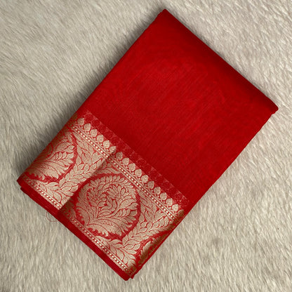 Banarasi Silk Saree in Red with Golden Zari Elegance