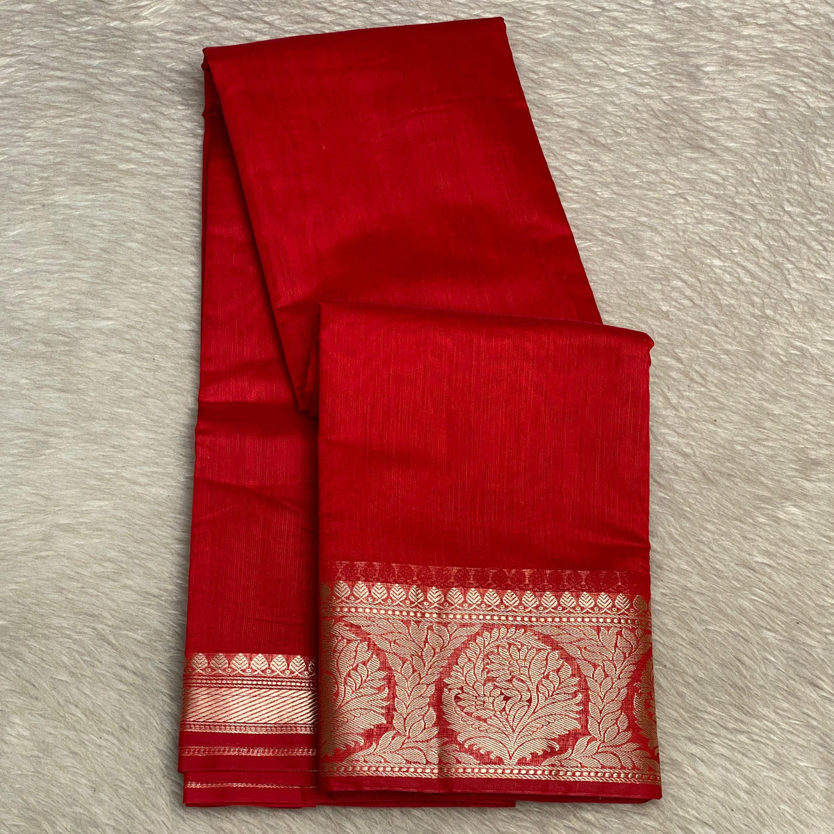 Banarasi Silk Saree in Red with Golden Zari Elegance
