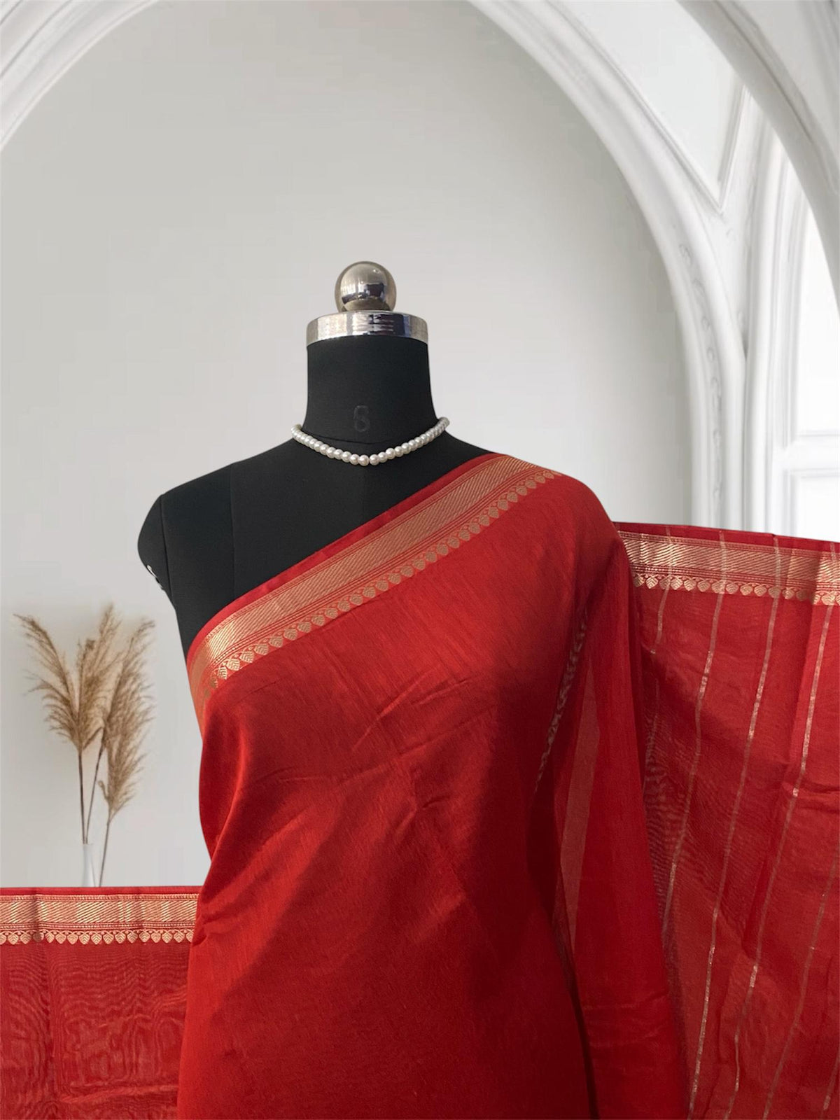 Banarasi Silk Saree in Red with Golden Zari Elegance