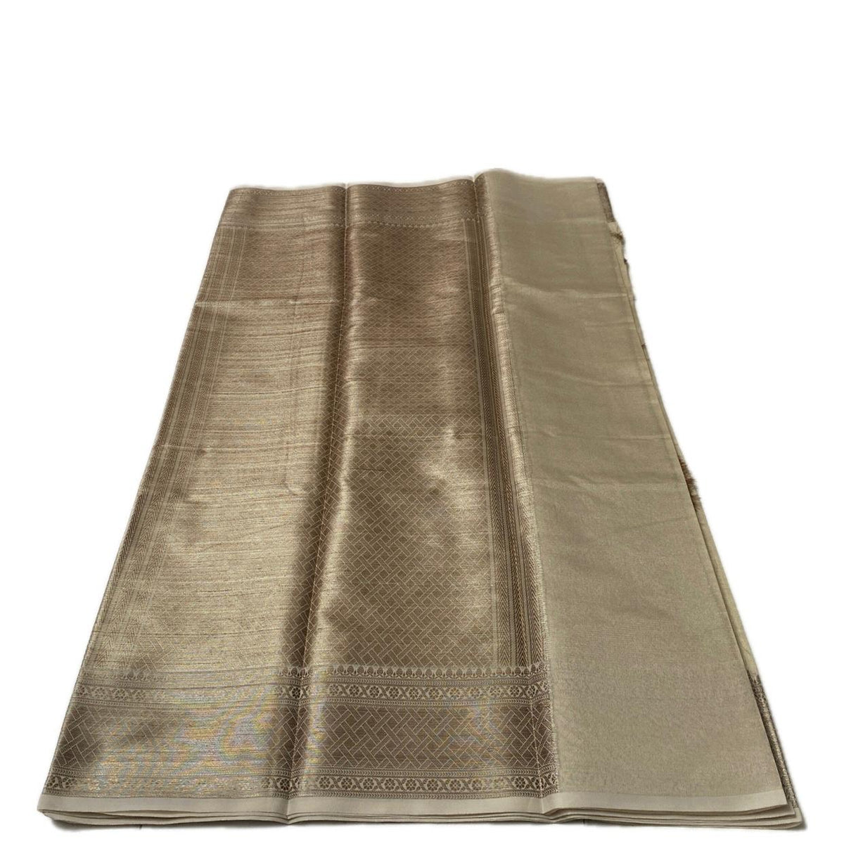 Golden Silk Saree with Geometric Motif Zari Border Chikku