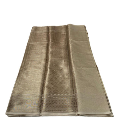 Golden Silk Saree with Geometric Motif Zari Border Chikku