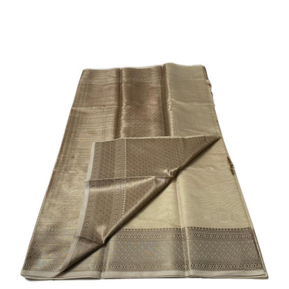 Golden Silk Saree with Geometric Motif Zari Border Chikku