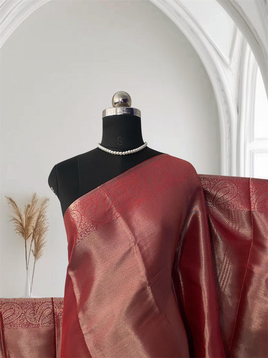 Bridal Red Silk Saree with Antique Gold Zari Motif (Wedding Collections)
