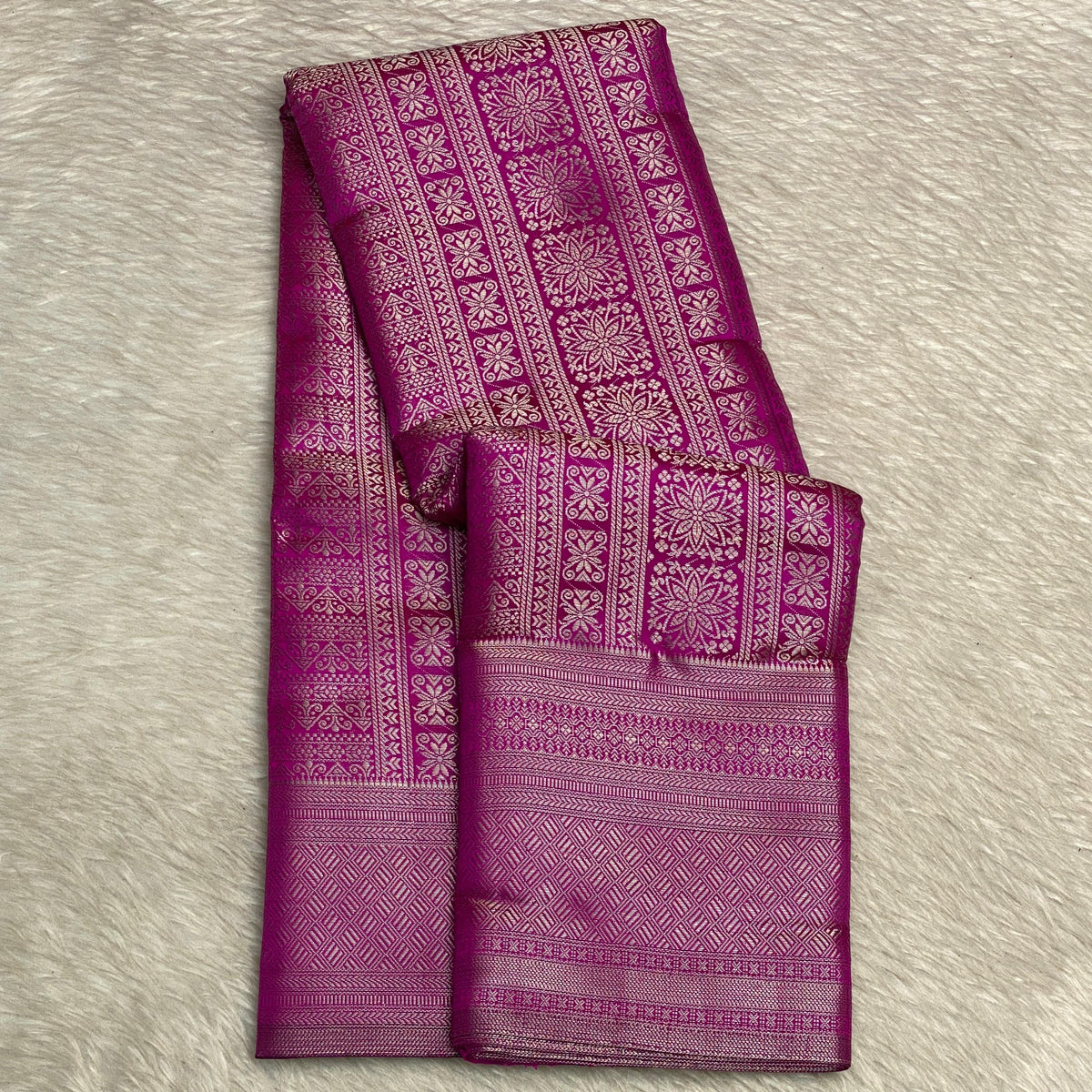 Bridal Dark Pink Kanjivaram Silk Saree with Antique Gold Zari Motif (Wedding Collections)