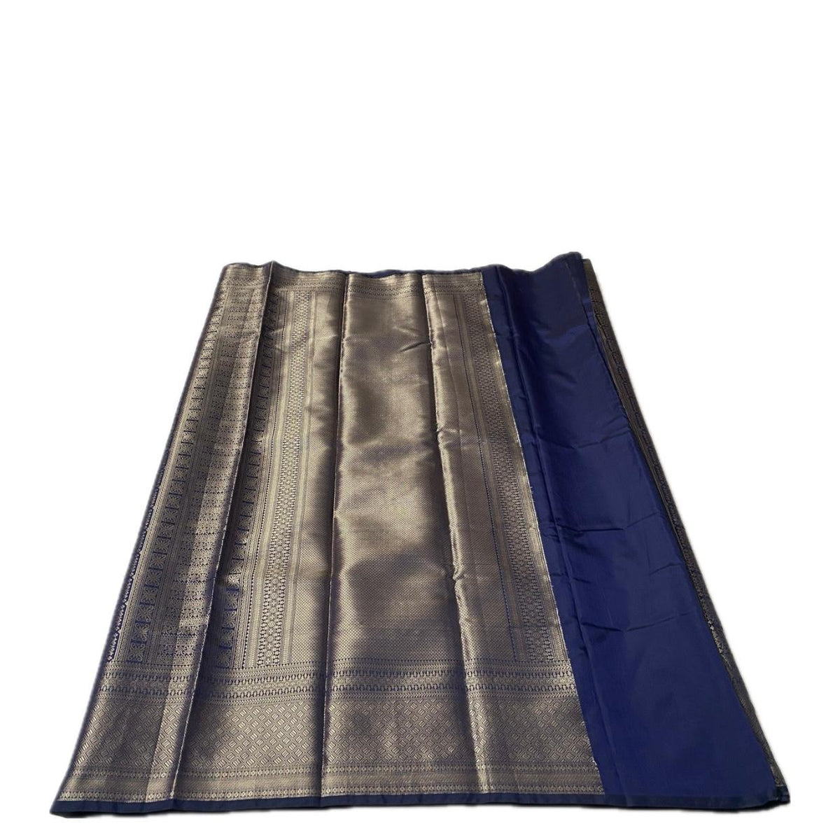 Bridal Navy Blue Kanjivaram Silk Saree with Antique Gold Zari Motif (Wedding Collections)