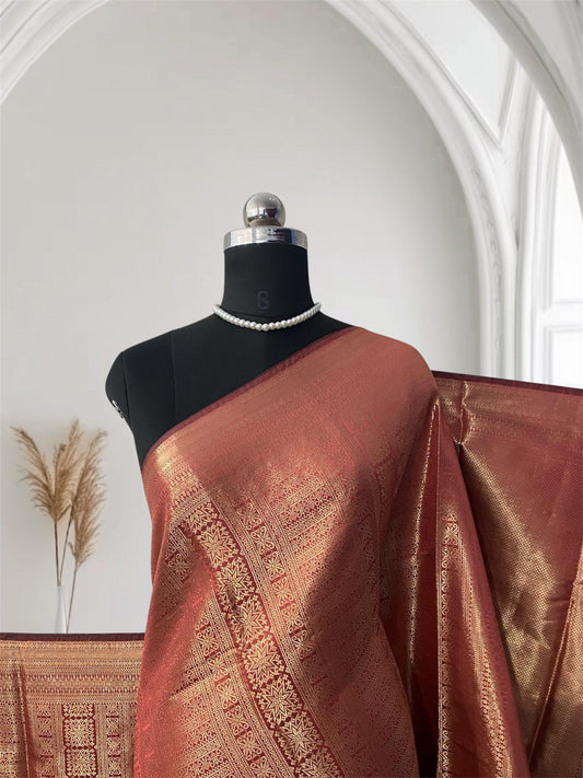Bridal Red Kanjivaram Silk Saree with Antique Gold Zari Motif (Wedding Collections)
