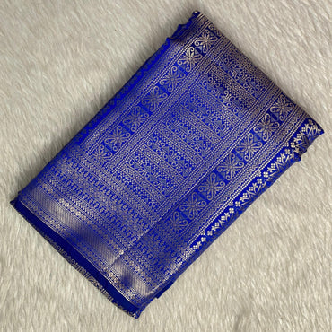 Bridal Royal Blue Kanjivaram Silk Saree with Antique Gold Zari Motif (Wedding Collections)