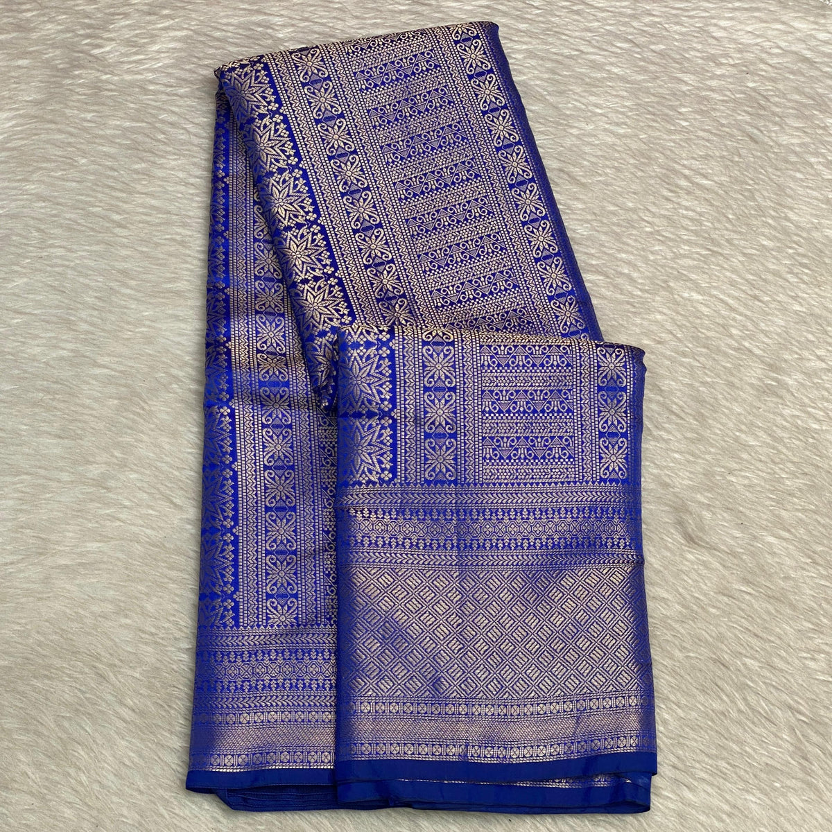 Bridal Royal Blue Kanjivaram Silk Saree with Antique Gold Zari Motif (Wedding Collections)