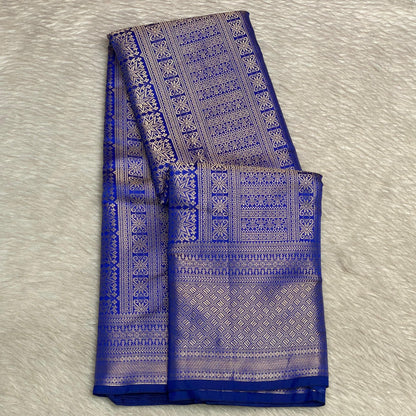Bridal Royal Blue Kanjivaram Silk Saree with Antique Gold Zari Motif (Wedding Collections)