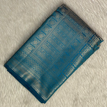 Bridal Blue Kanjivaram Silk Saree with Antique Gold Zari Motif (Wedding Collections)