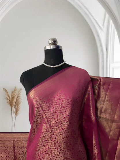 Bridal Pink Kanjivaram Silk Saree with Antique Gold Zari Motif (Wedding Collections)