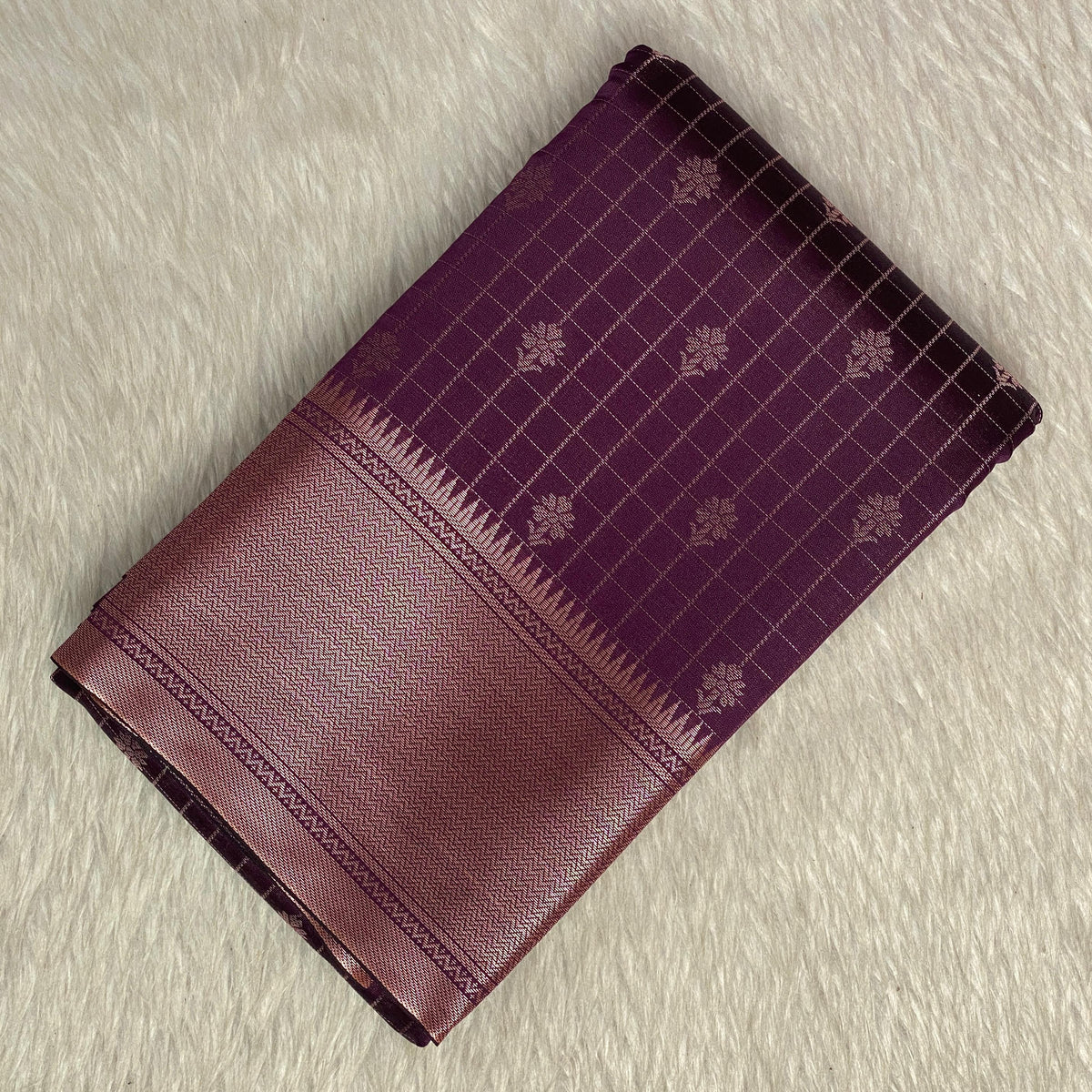 Radhima Purple Royal Checks Silk Saree with Golden Zari