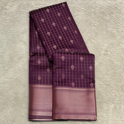Radhima Purple Royal Checks Silk Saree with Golden Zari