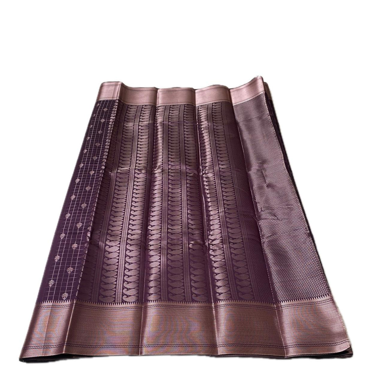 Radhima Purple Royal Checks Silk Saree with Golden Zari