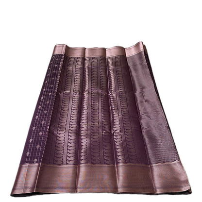 Radhima Purple Royal Checks Silk Saree with Golden Zari