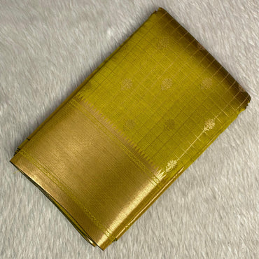 Radhima Olive Green Royal Checks Silk Saree with Golden Zari