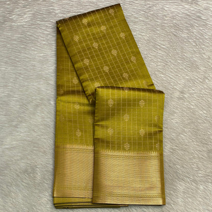 Radhima Olive Green Royal Checks Silk Saree with Golden Zari