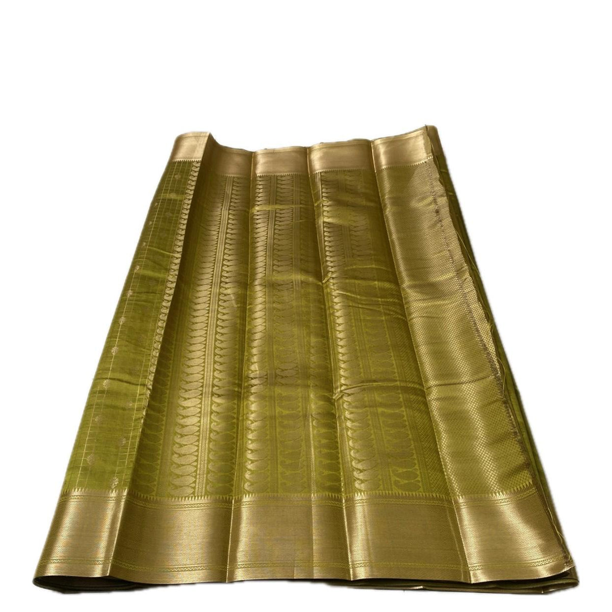 Radhima Olive Green Royal Checks Silk Saree with Golden Zari