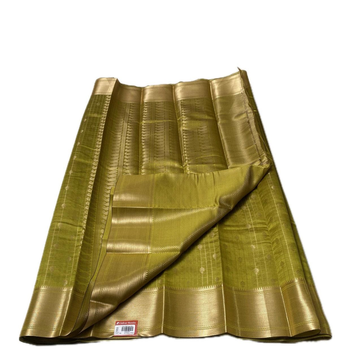 Radhima Olive Green Royal Checks Silk Saree with Golden Zari