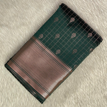 Radhima Green Royal Checks Silk Saree with Golden Zari