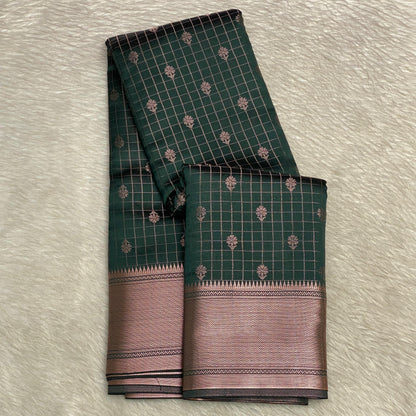 Radhima Green Royal Checks Silk Saree with Golden Zari