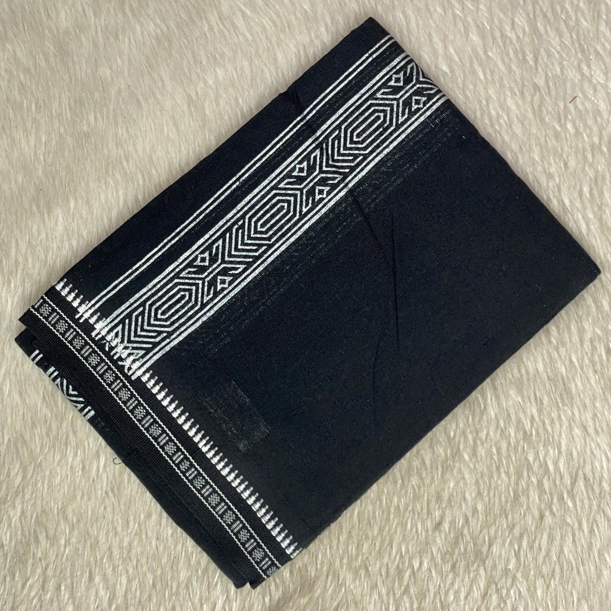 Men's Black Dhoti with White Geometric Border