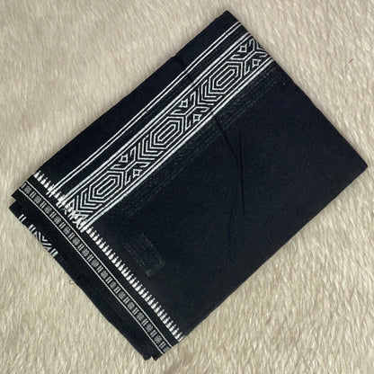 Men's Black Dhoti with White Geometric Border