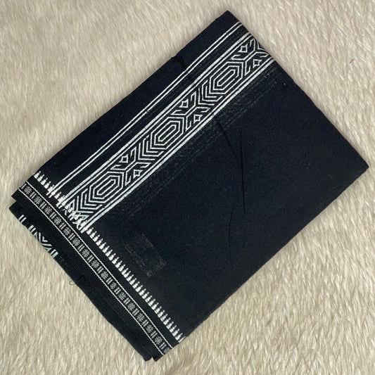 Men's Black Dhoti with White Geometric Border