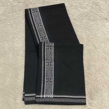 Men's Black Dhoti with White Geometric Border