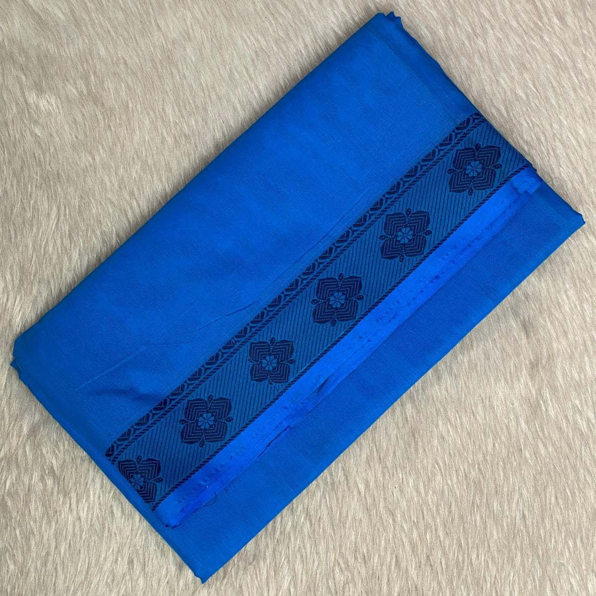 Royal Blue Linen Saree with Black Border