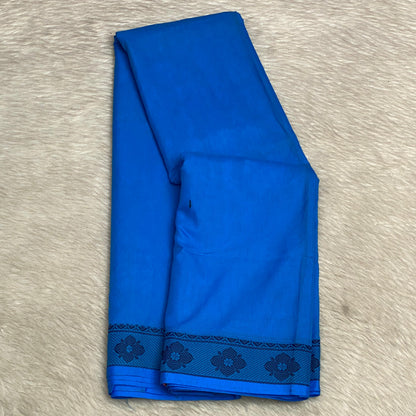 Royal Blue Linen Saree with Black Border