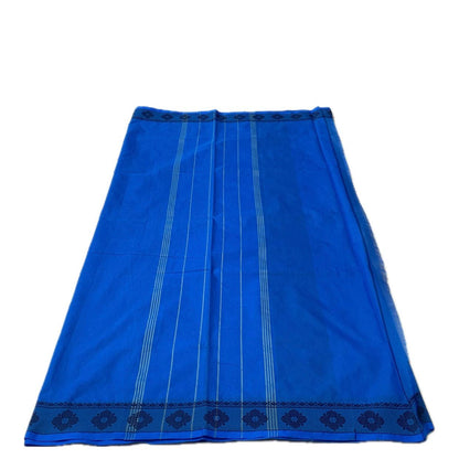 Royal Blue Linen Saree with Black Border