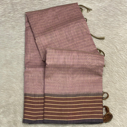 Classic Linen Saree - Brown with Aesthetic Border