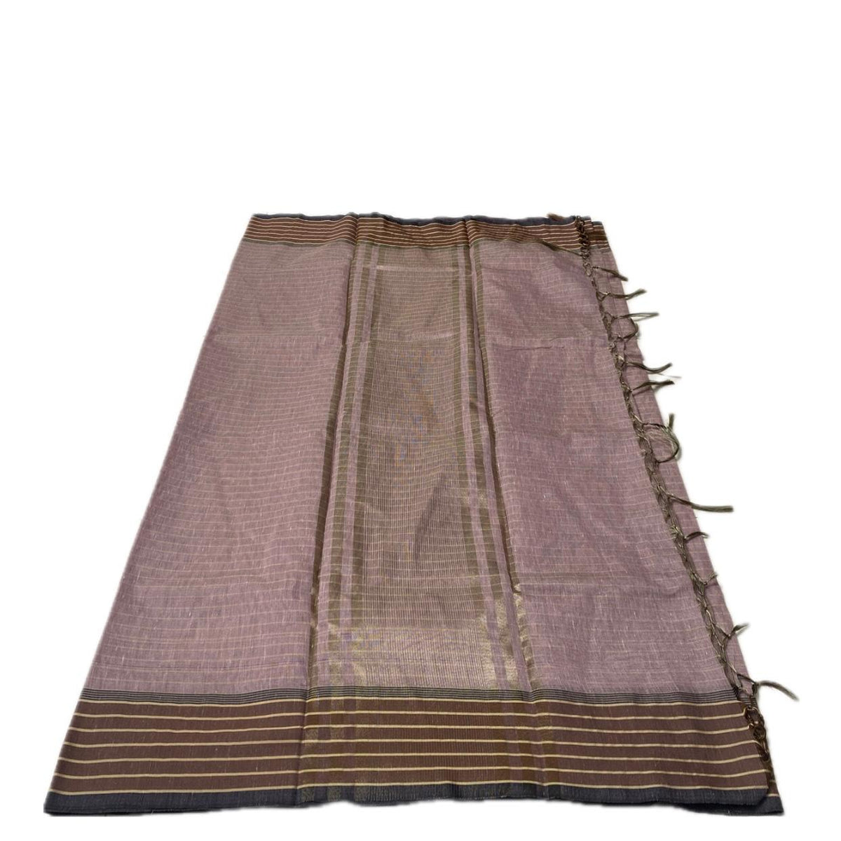 Classic Linen Saree - Brown with Aesthetic Border