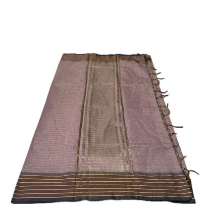 Classic Linen Saree - Brown with Aesthetic Border