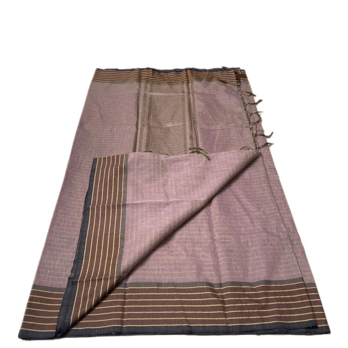 Classic Linen Saree - Brown with Aesthetic Border