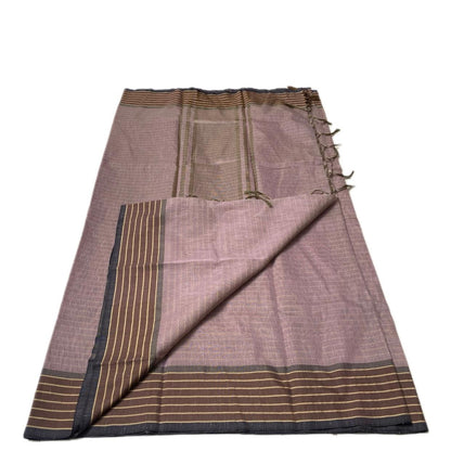 Classic Linen Saree - Brown with Aesthetic Border