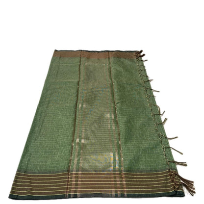 Classic Linen Saree - Green with Aesthetic Border