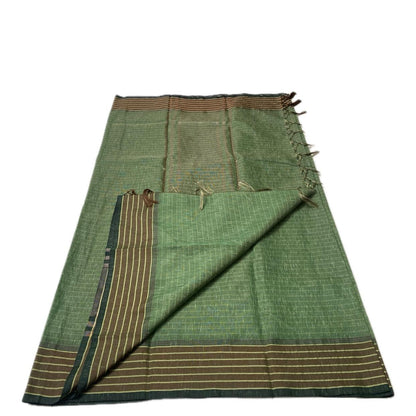 Classic Linen Saree - Green with Aesthetic Border
