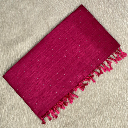 kashmiri Silk Pink Saree with Silver Dots