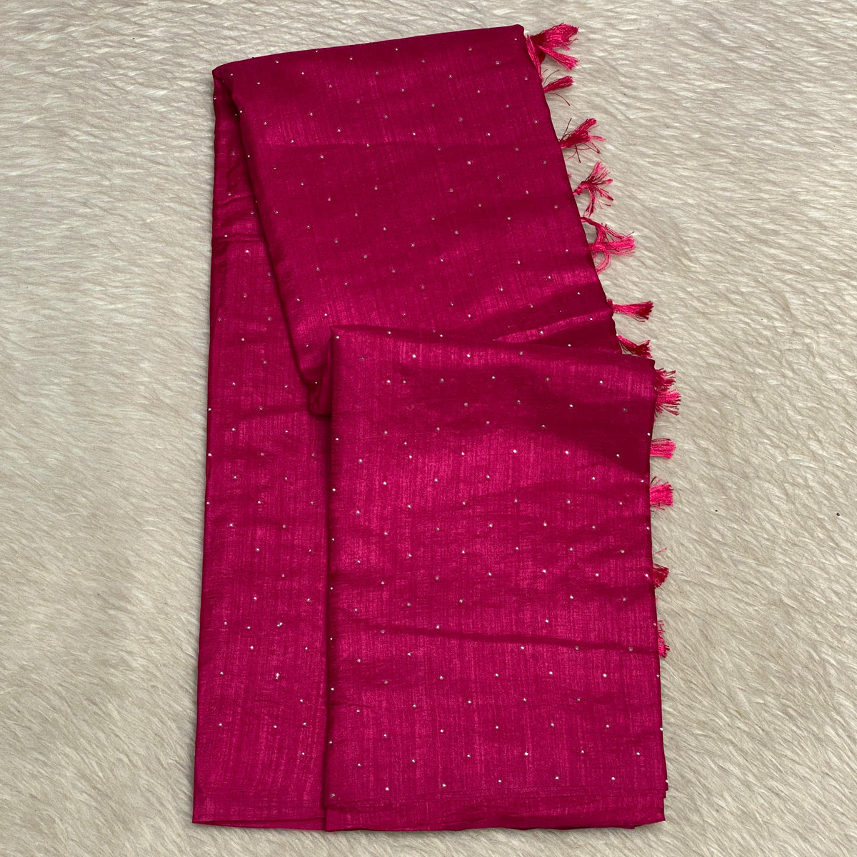 kashmiri Silk Pink Saree with Silver Dots