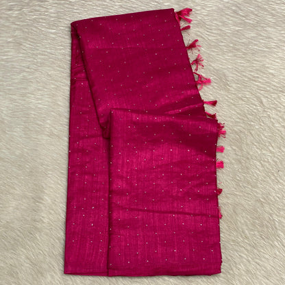 kashmiri Silk Pink Saree with Silver Dots
