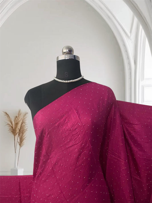 kashmiri Silk Pink Saree with Silver Dots