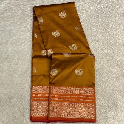 Traditional Golden Border Silk Saree Mustard