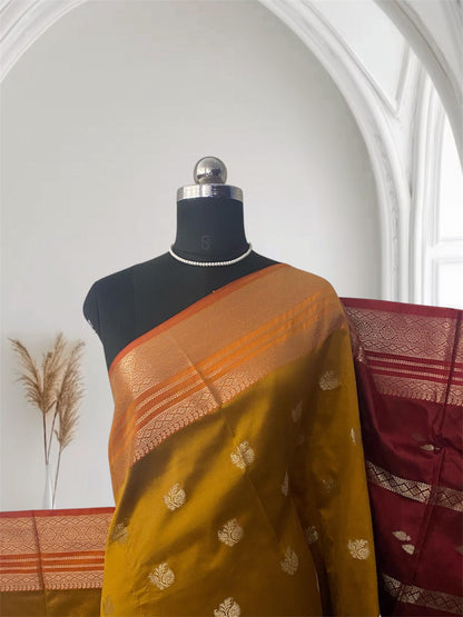 Traditional Golden Border Silk Saree Mustard