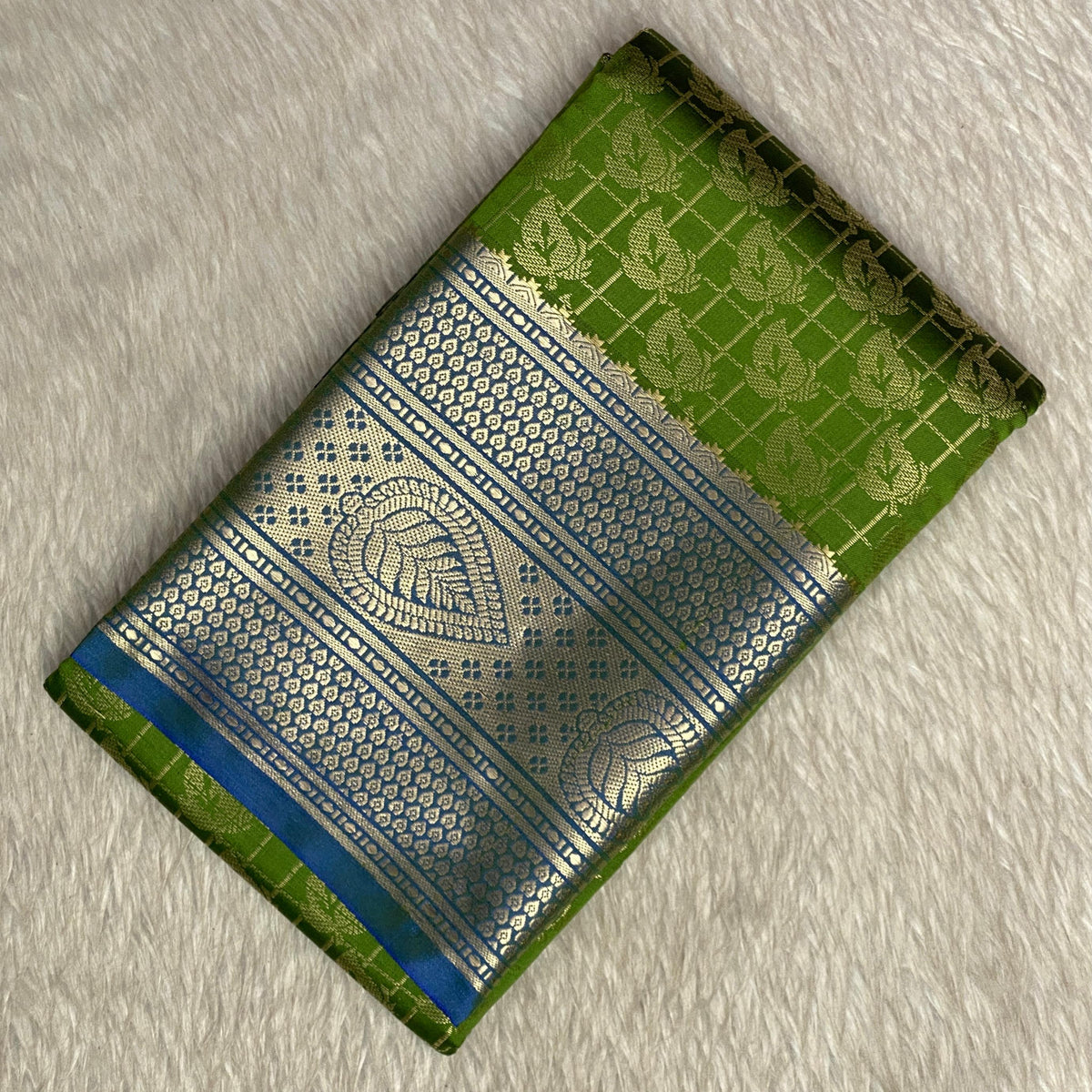 Wedding Silk Green and Blue Combination Saree