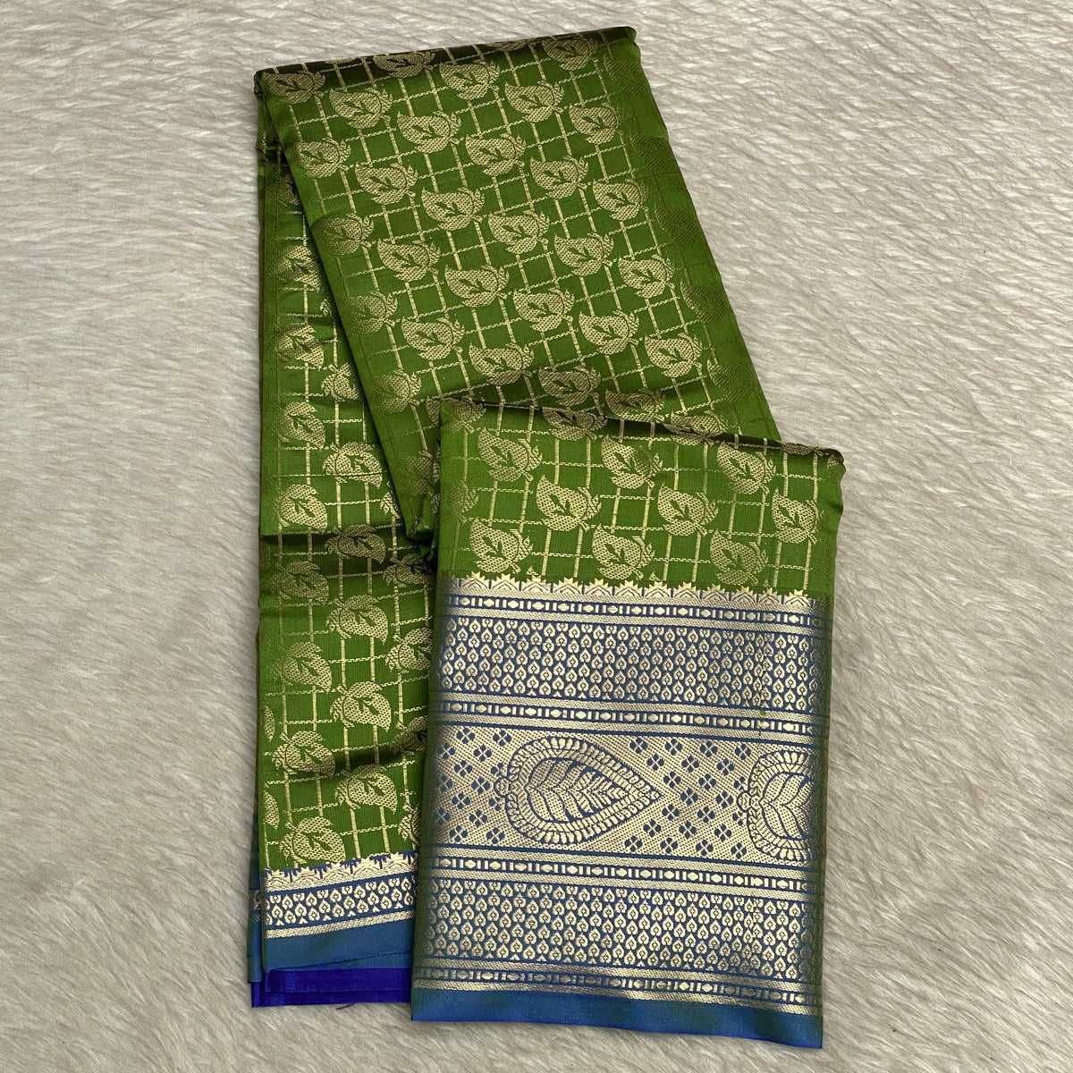 Wedding Silk Green and Blue Combination Saree
