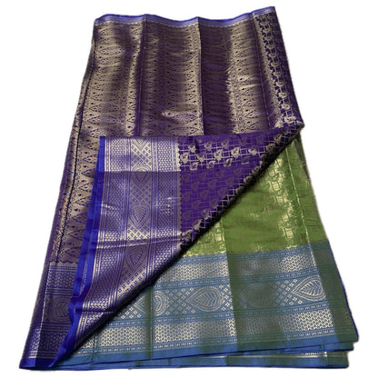 Wedding Silk Green and Blue Combination Saree